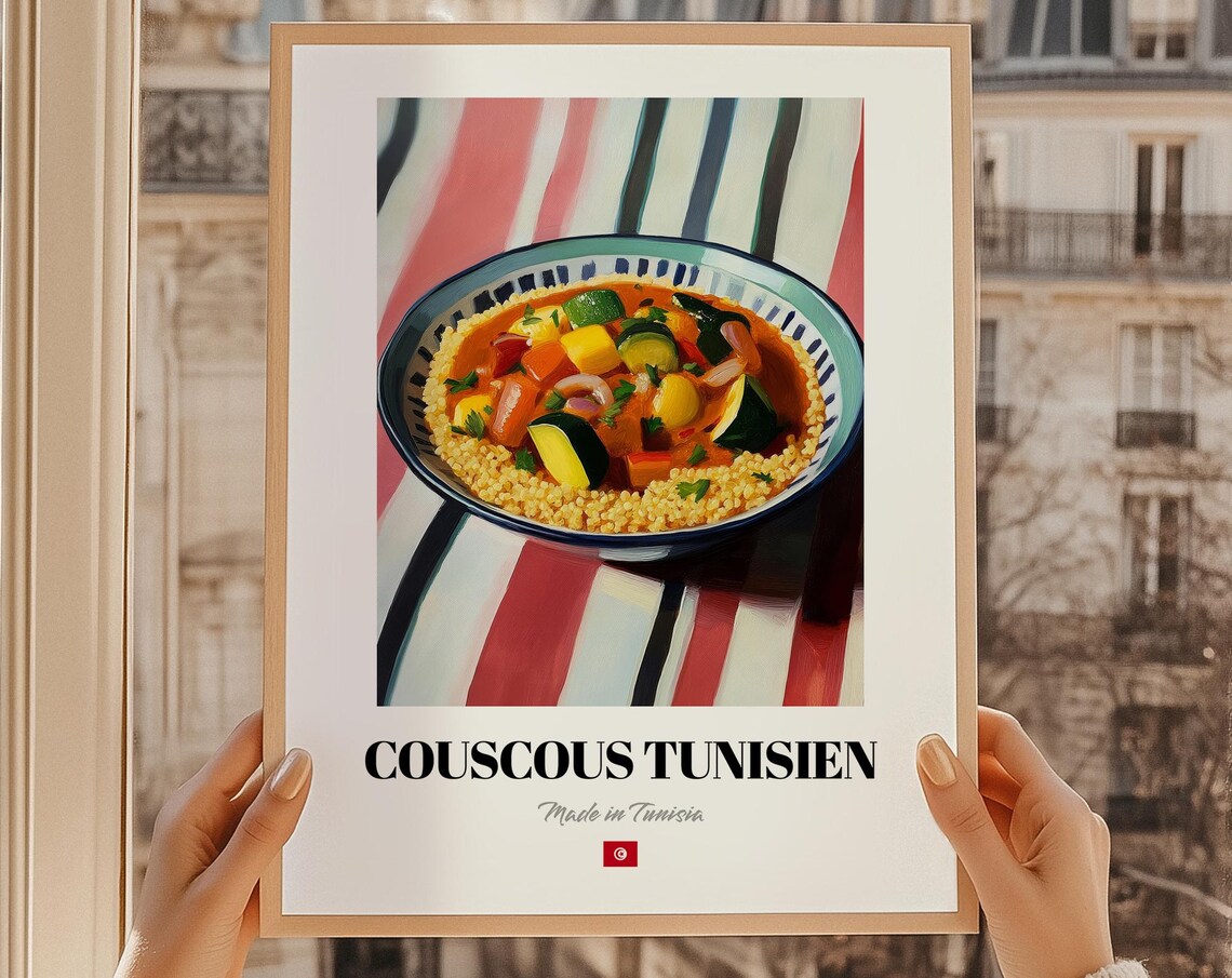 Couscous Tunisien Vegetable Stew Bowl Food Illustration Kitchen Art Poster