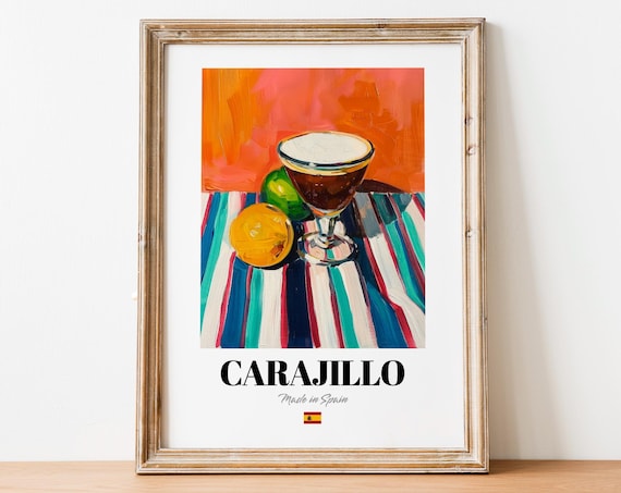Carajillo Made in Spain Espresso Citrus Striped Tablecloth Drink Poster