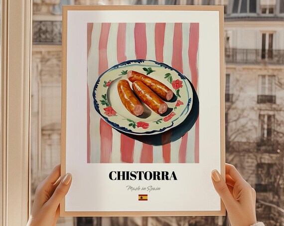 Chistorra Spanish Sausage Floral Plate Painting Rustic Kitchen Poster