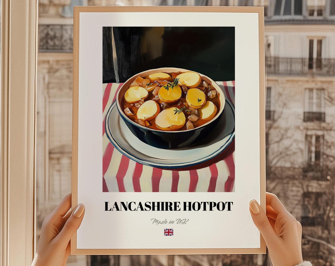 Classic British Lancashire Hotpot Savory Stew Recipe Kitchen Poster