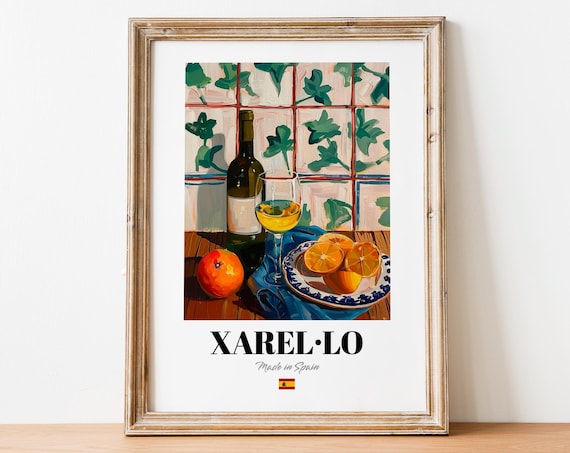 Xarel-lo Spanish Wine Still Life with Oranges and Tiles Poster