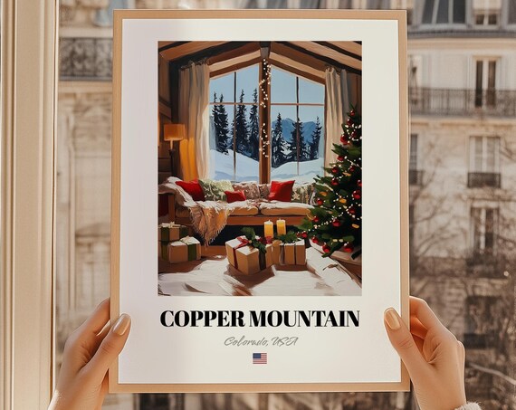 Copper Mountain Colorado Cozy Christmas Cabin Snowy Pines Poster