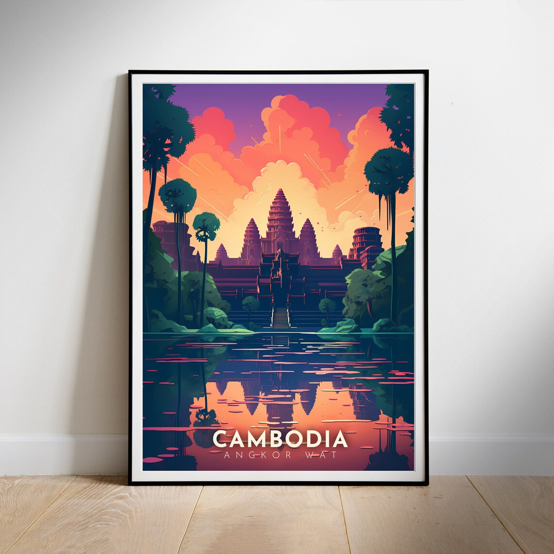 Cambodia Travel Poster, Angkor Wat Wall Print