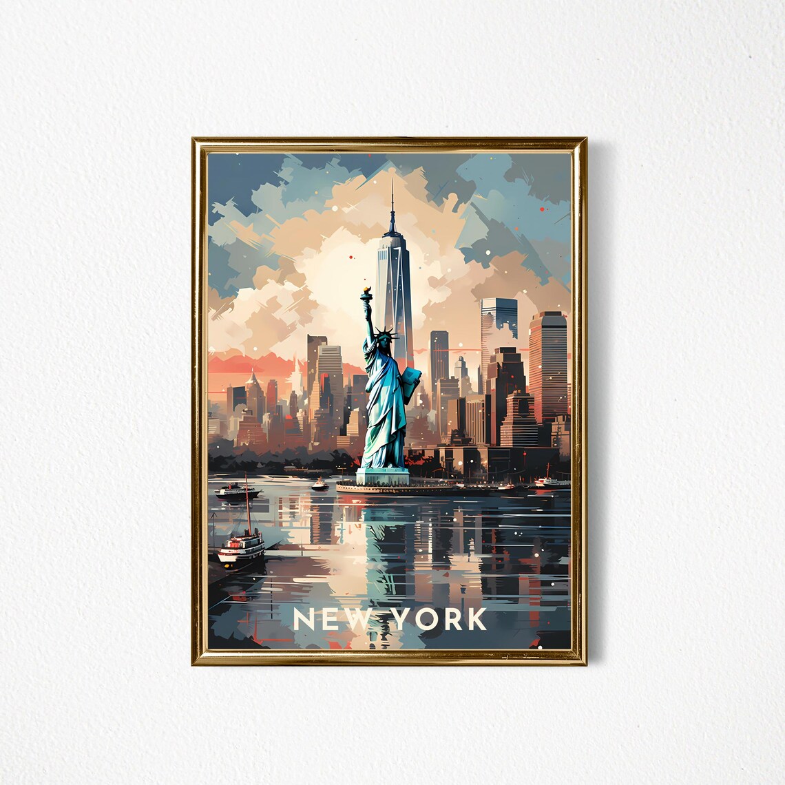 New York Statue of Liberty Harbor Retro City Travel Souvenir Poster - Image 2