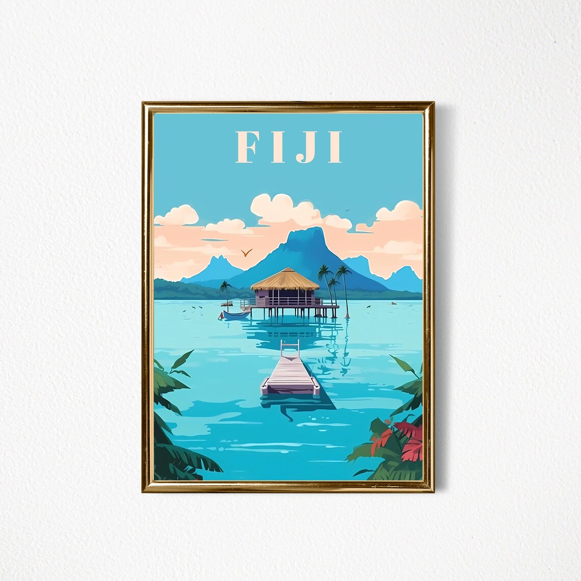 Fiji Overwater Bungalow Tropical Lagoon Stilt Hut Travel Poster - Image 2