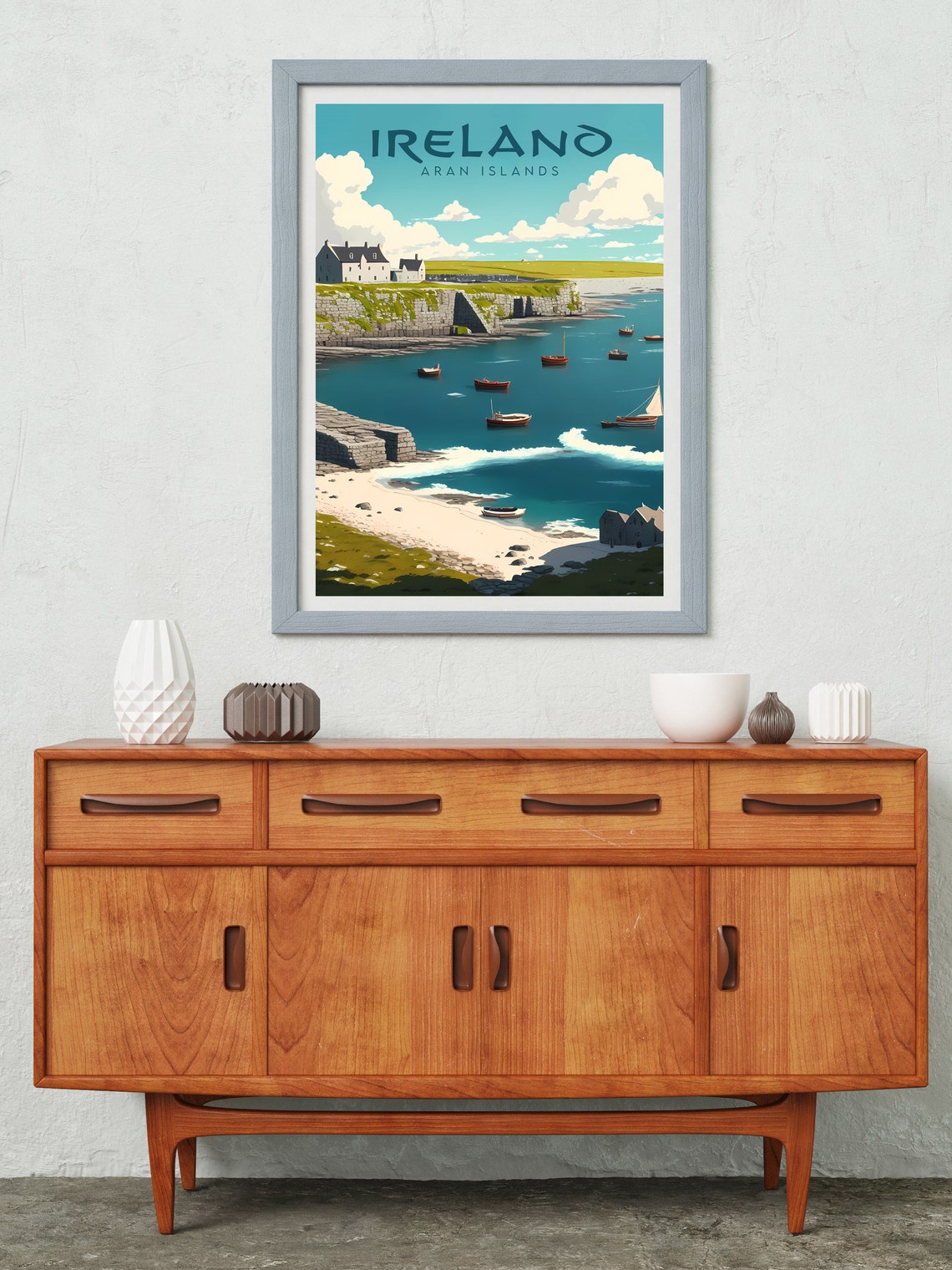 Ireland Aran Islands Fishing Harbor Cliffside Coast Travel Poster - Image 2