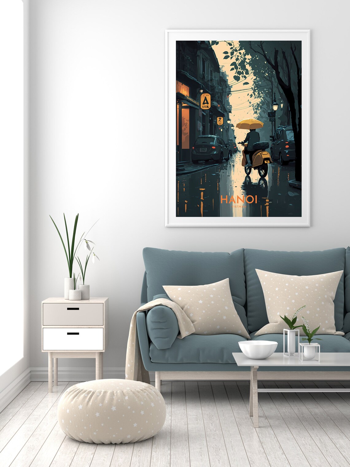 Hanoi Rainy Night Scooter Street Old Quarter Moody Travel Poster - Image 2