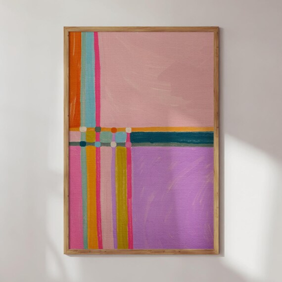 Colorful Grid Painting Art Print Abstract Geometric Wall Decor