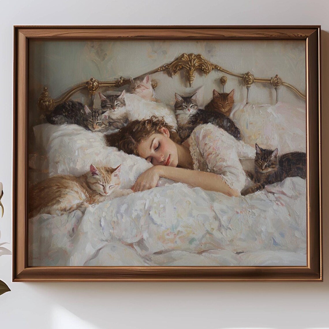 Woman Napping With Her Cats Cat Lover Wall Art - Image 5