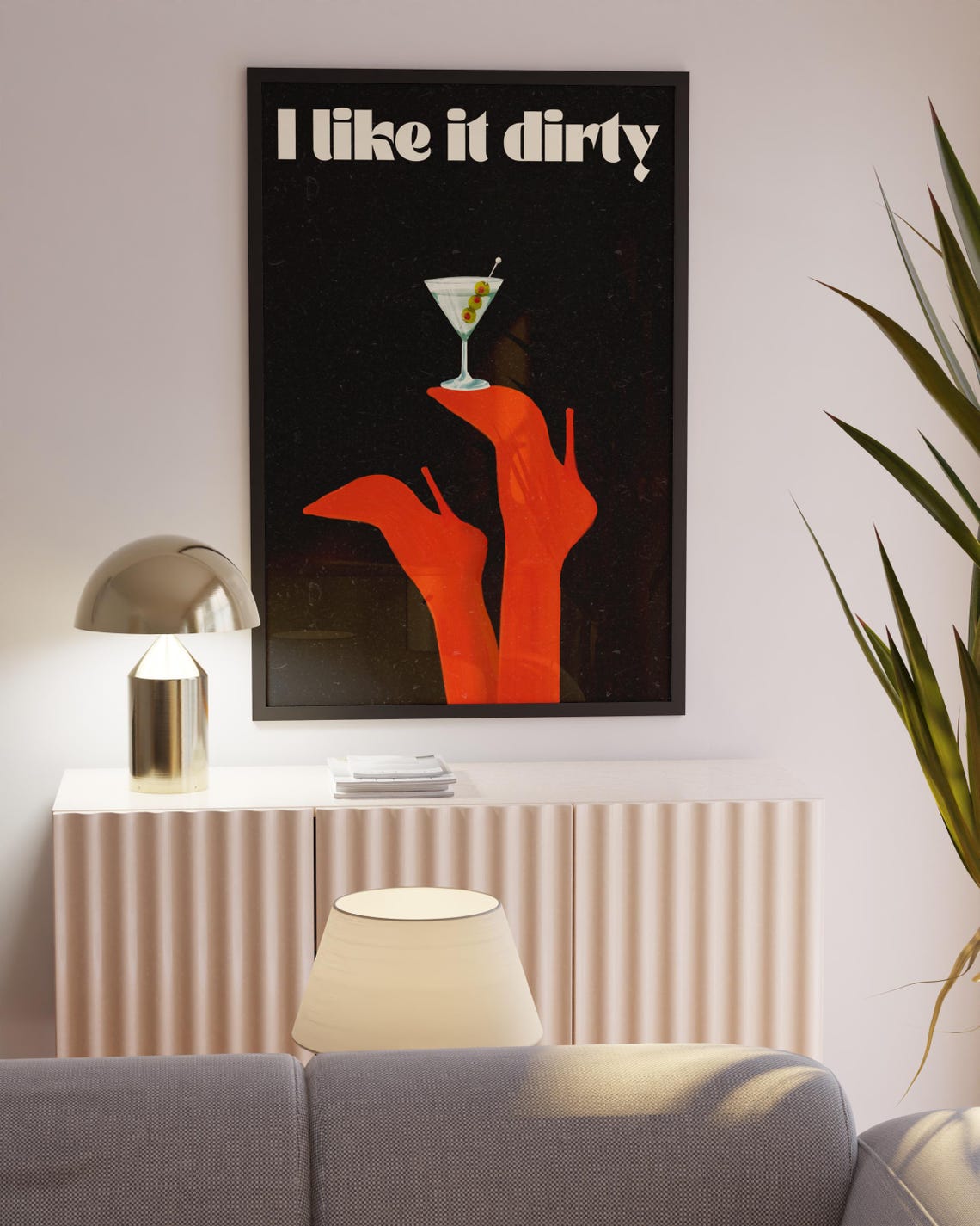 Cheeky I Like It Dirty Martini Red Heels Black Bar Cart Poster