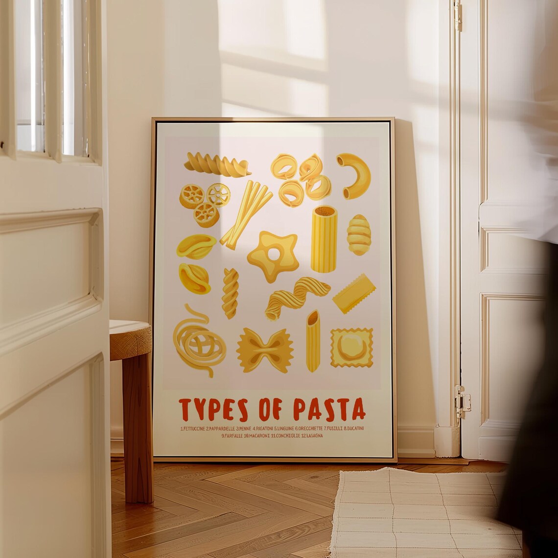 Types Of Pasta Illustrated Food Chart Twelve Italian Pasta Shapes Poster