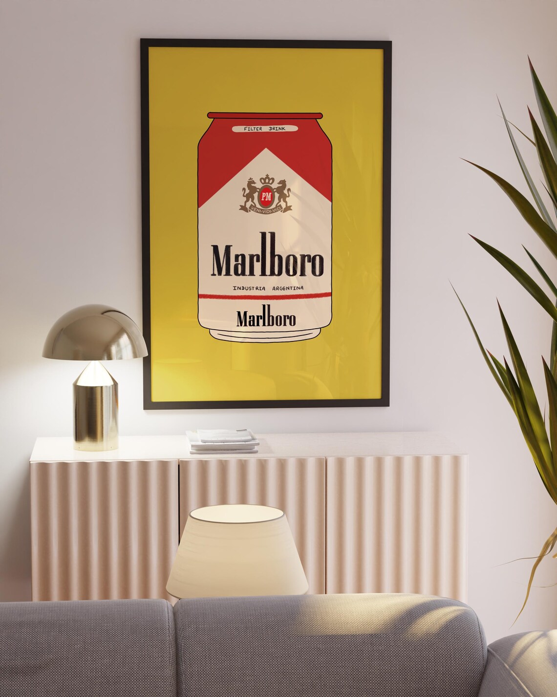 Marlboro Matchbox Art Yellow Vintage Retro Advertising Style Wall Poster