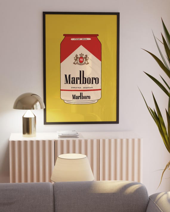 Vintage Marlboro Matchbox Poster Trendy Matches Print Retro Matchbook Wall Art Funky Red Bar Cart Kitchen