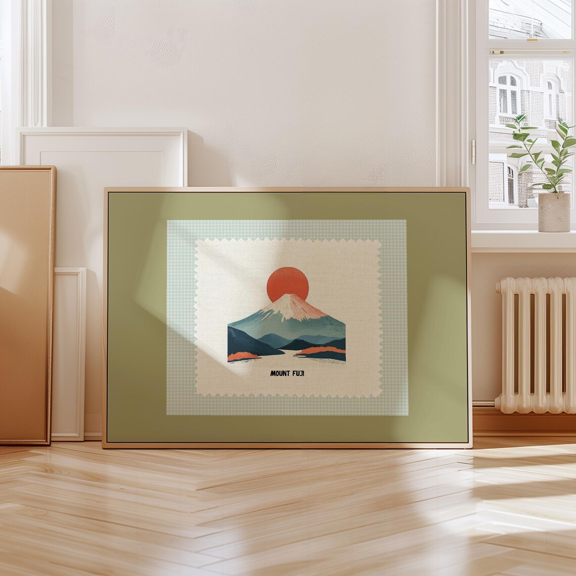 Mount Fuji Red Sun Japan Minimalist Travel Art Illustration Poster