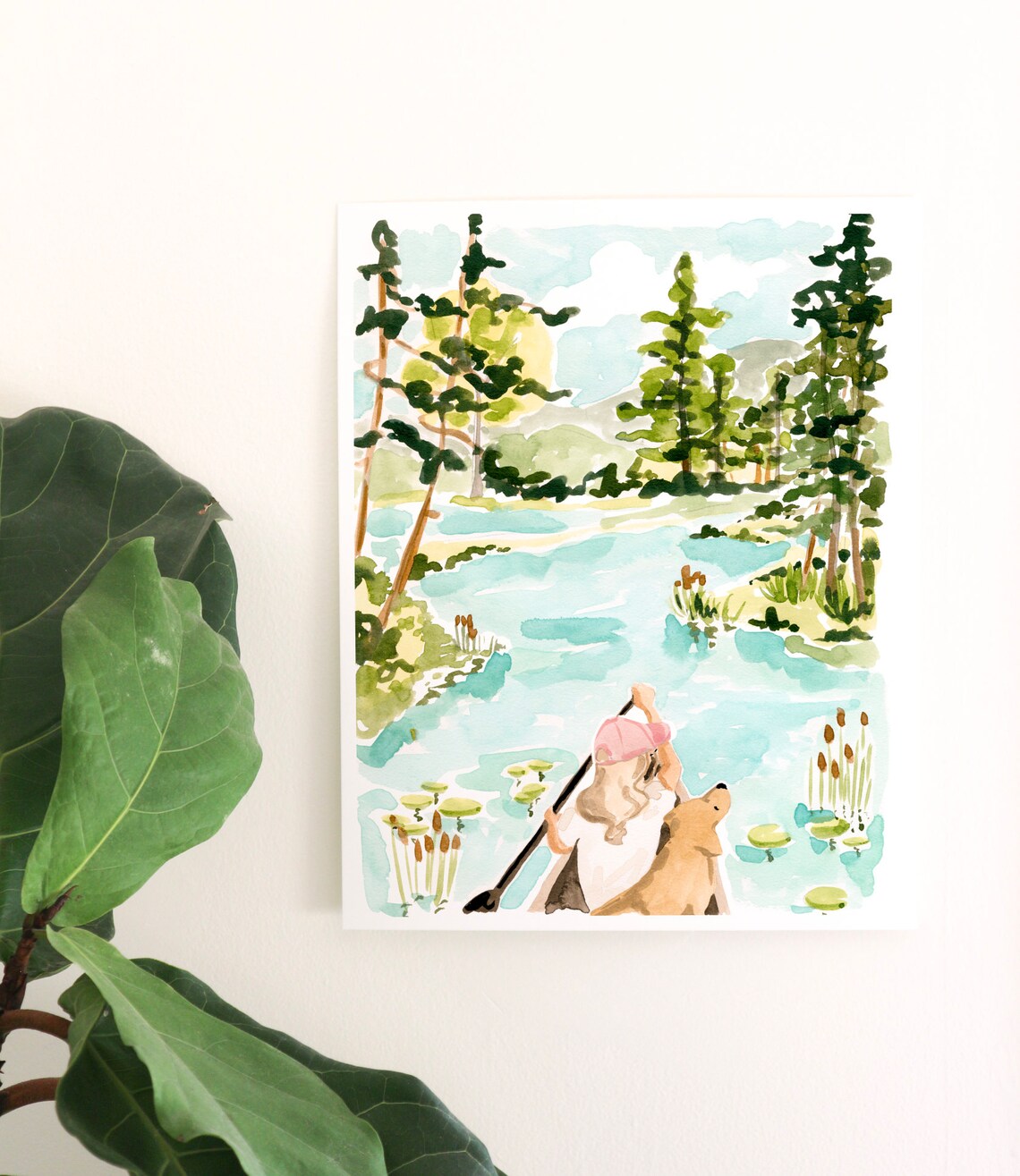 Lake Art Print, Girl And Dog Canoe Adventure - Image 3