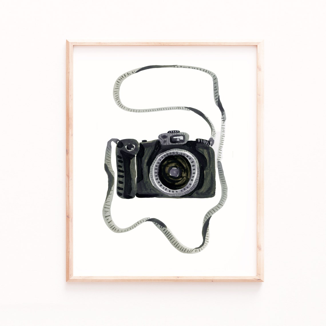 Black Watercolor Camera With Strap Photographer Retro Wall Art Print - Image 2