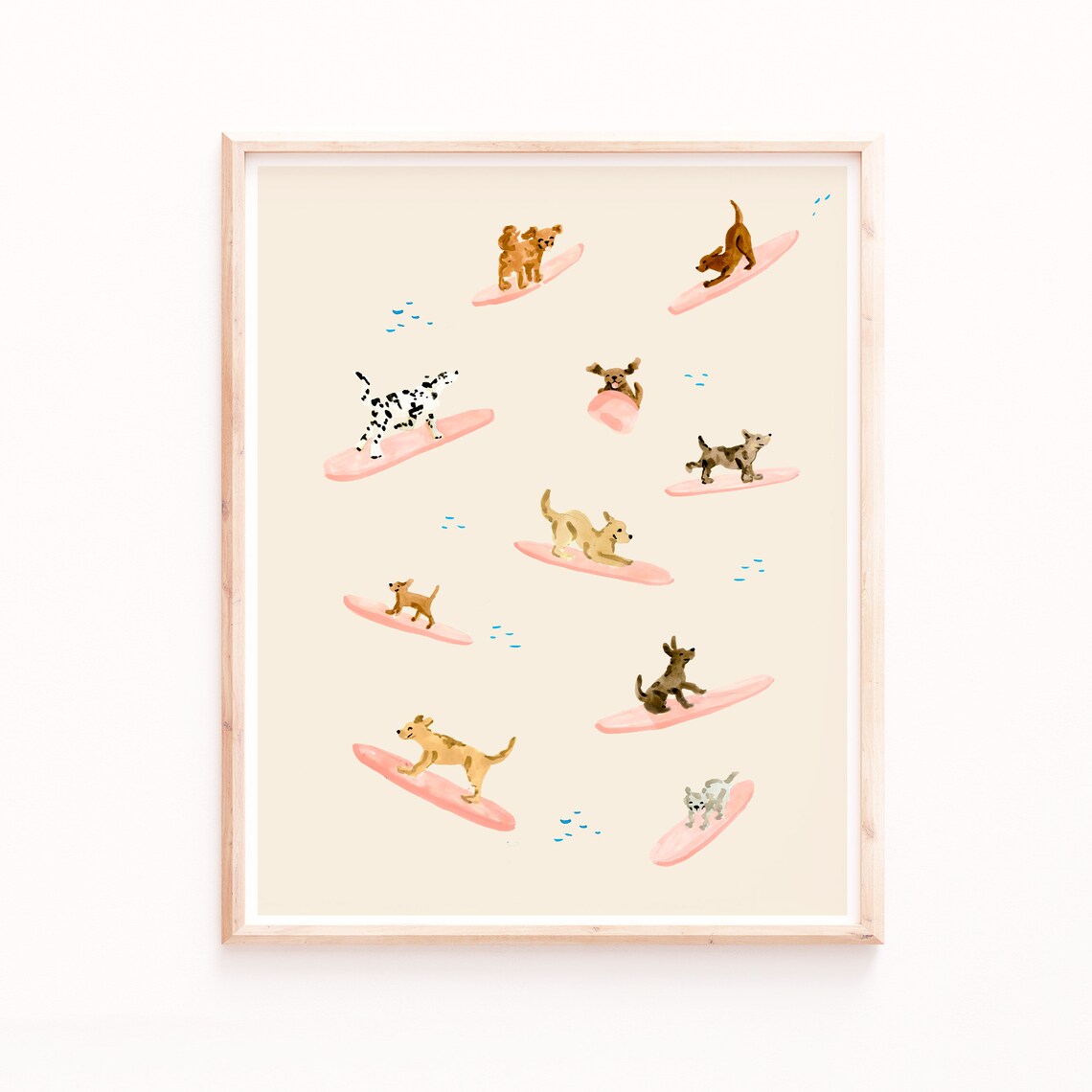 Dogs Surfing Print, Surf Wall Art for Dog Lovers