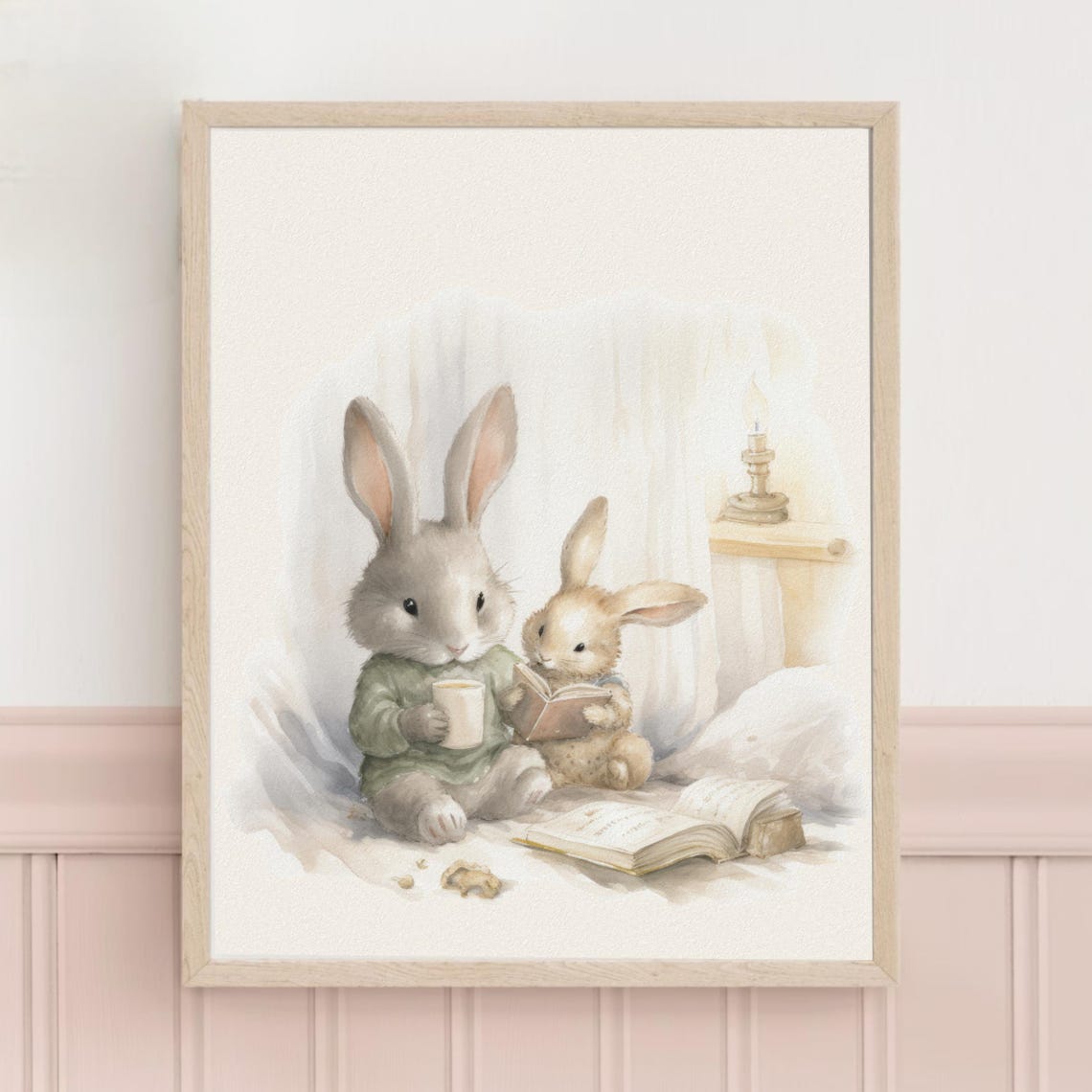 Two Bunnies Sharing Warm Cocoa And Stories By Candlelight Poster - Image 2