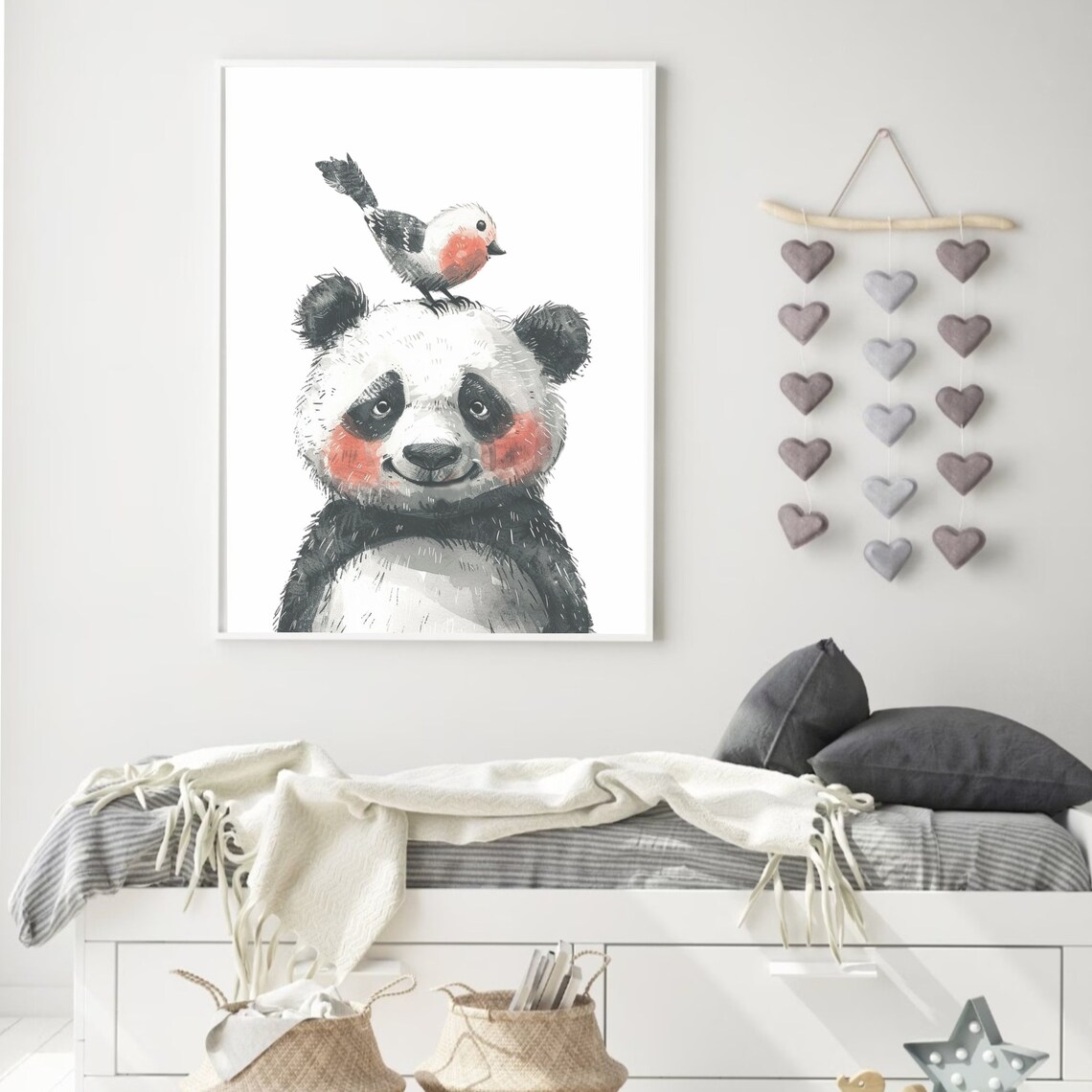 Panda With Little Bird On Head And Rosy Cheeks Watercolor Poster - Image 2