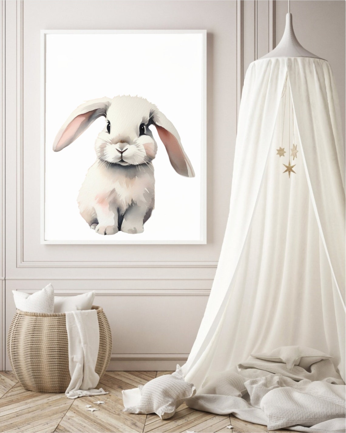 Sweet Lop Bunny Rabbit Floppy Ears Watercolor Nursery Poster - Image 2