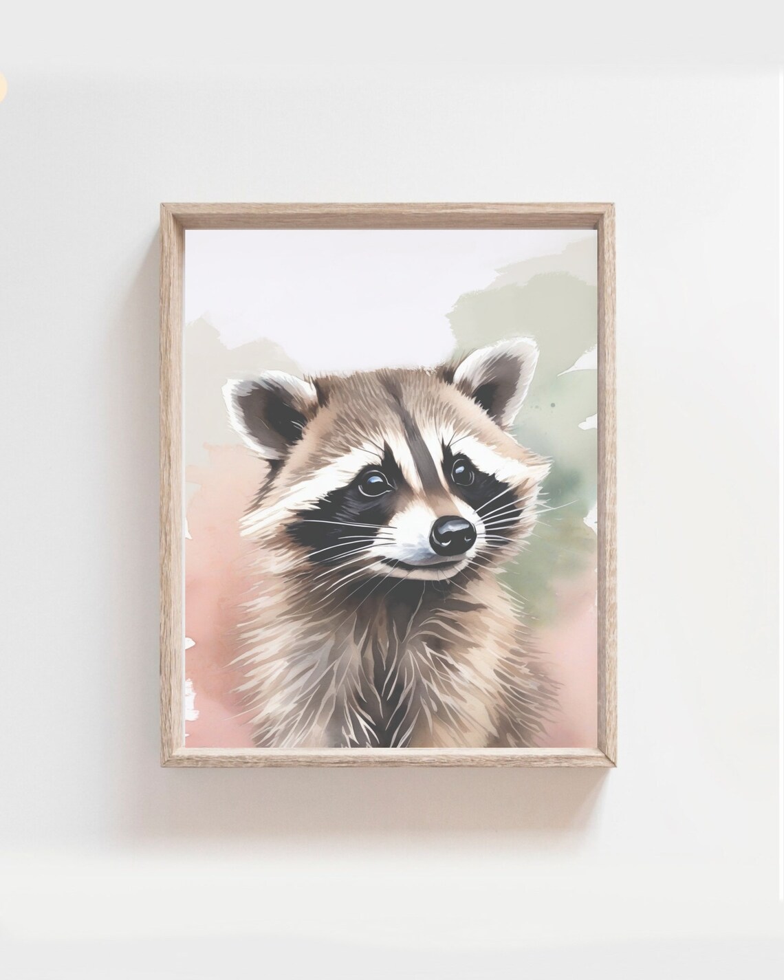 Sweet Baby Raccoon Face Watercolor Pastel Woodland Nursery Poster