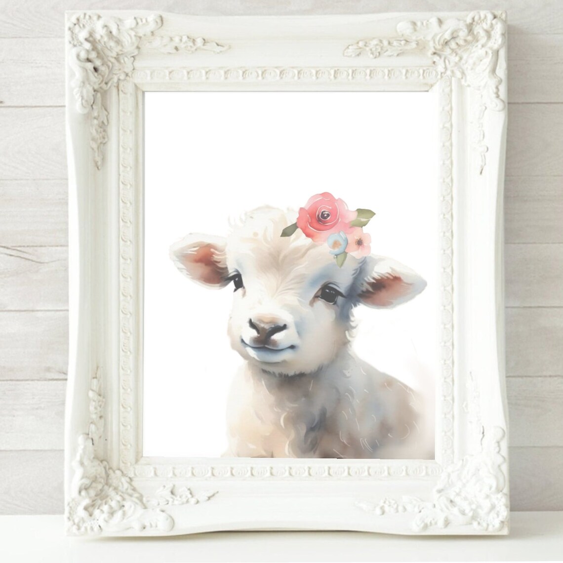 Sweet Baby Lamb Flower Crown Watercolor Nursery Room Art Poster - Image 2