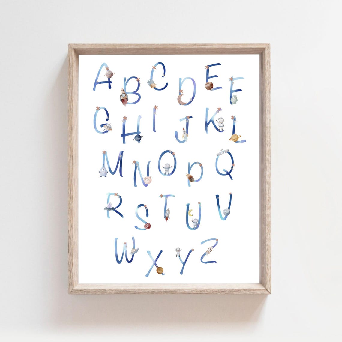 Space Alphabet A To Z With Planets And Rockets Nursery Poster