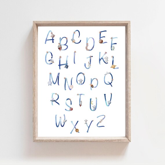 Space Alphabet A To Z With Planets And Rockets Nursery Poster