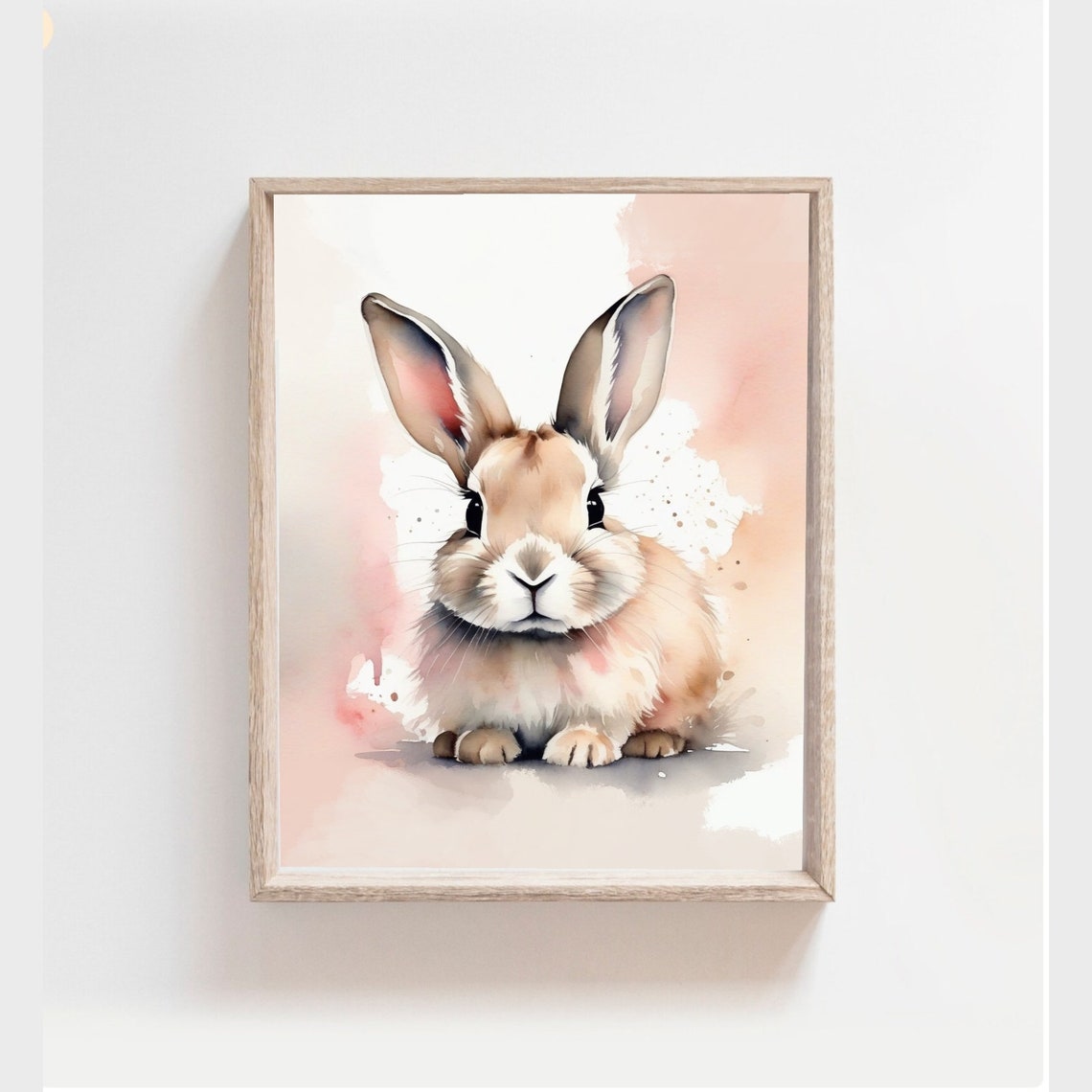 Sweet Bunny Rabbit Watercolor Pink Blush Wash Nursery Poster