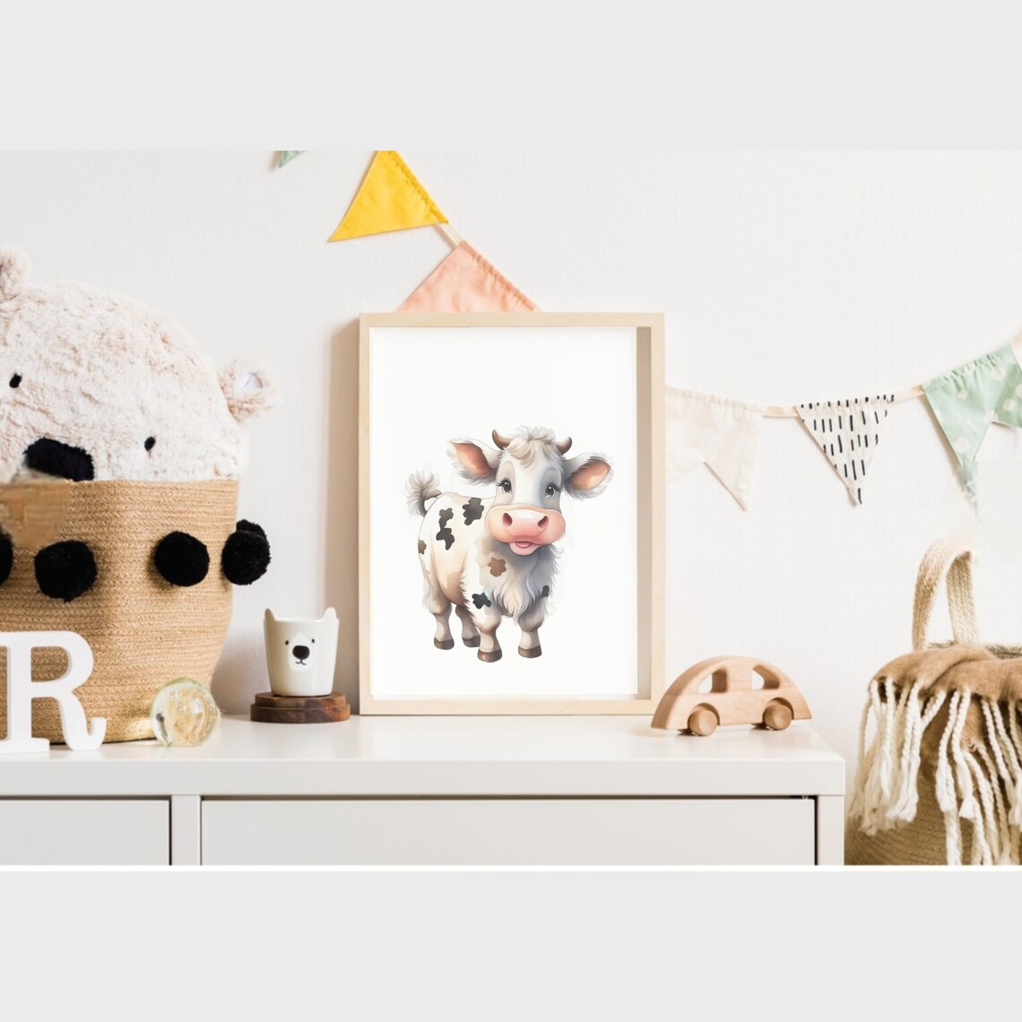 Cute Smiling Spotted Baby Cow Watercolor Farm Animal Nursery Poster - Image 2