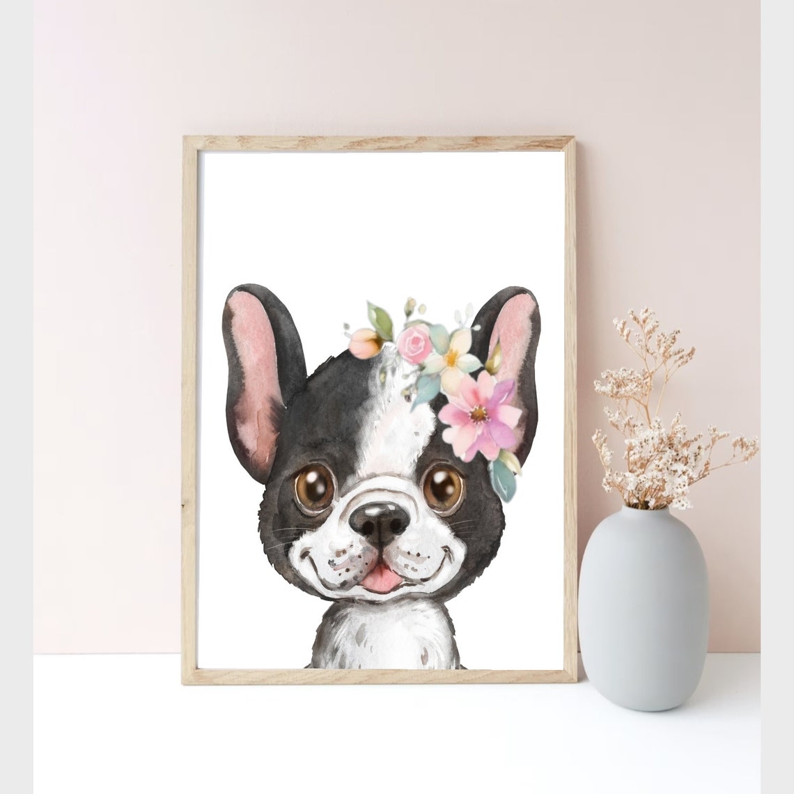 Nursery Puppy Wall Art Puppy Print Watercolor Puppy With Flower Crown Girl Room Decor Dog Nursery Print Happy Dog Poster - Image 2