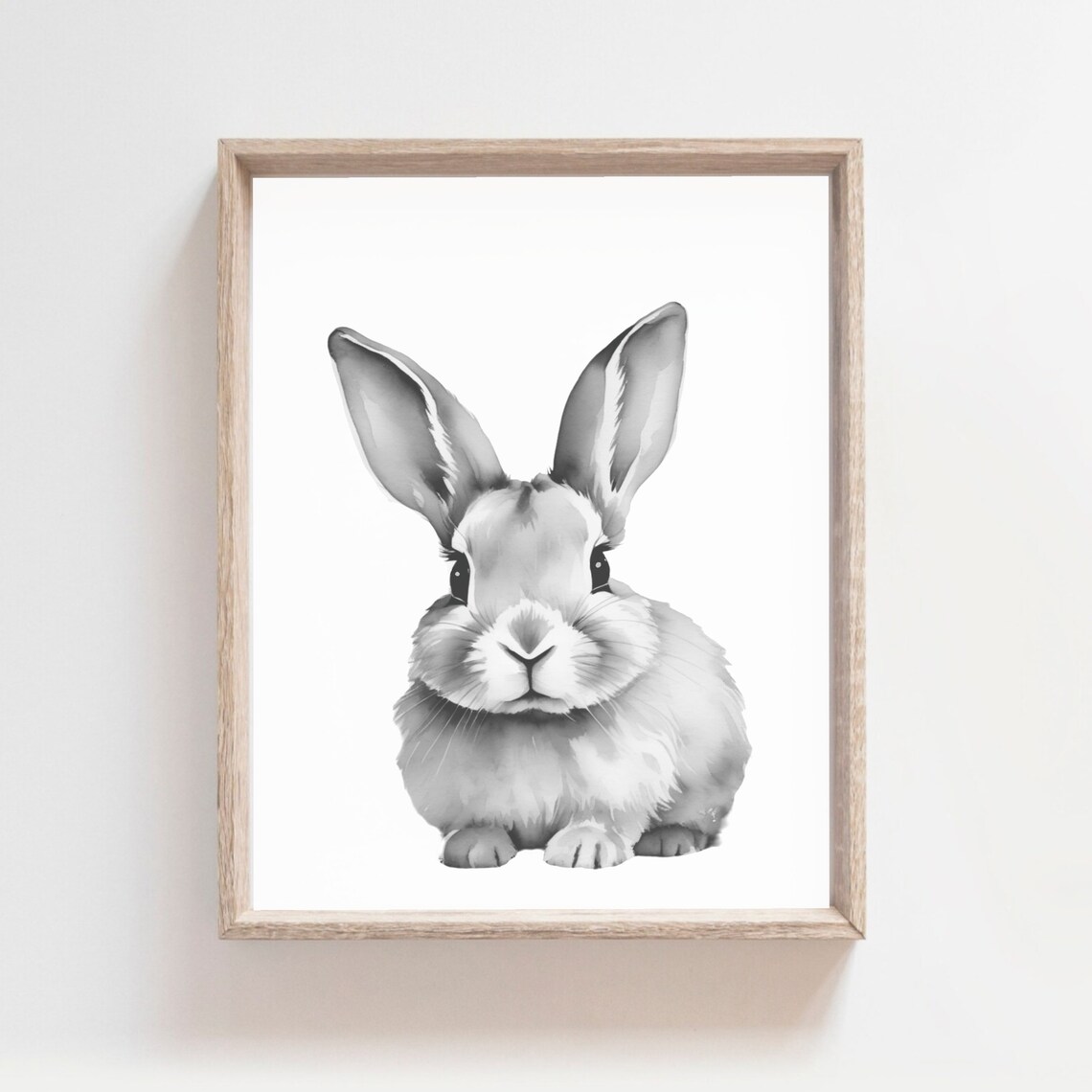 Sweet Gray Bunny Rabbit Monochrome Watercolor Nursery Poster - Image 2