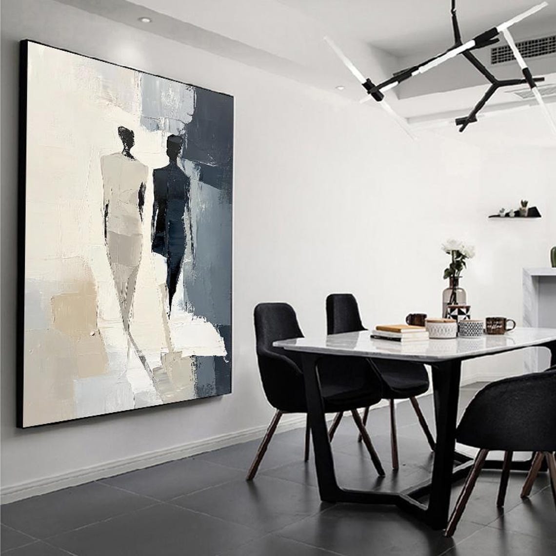 Abstract Minimalist Figures Black and White Duo Modern Art Poster - Image 5
