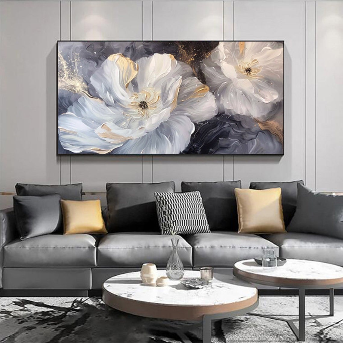 Oversized White Peony Blossoms With Gold Petals Floral Poster - Image 4
