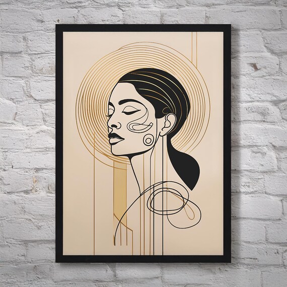 Modern Japandi Wall Art File Minimalist Line Portrait Abstract Women Face Poster Boho Gold Black Home Decor Scandinavian