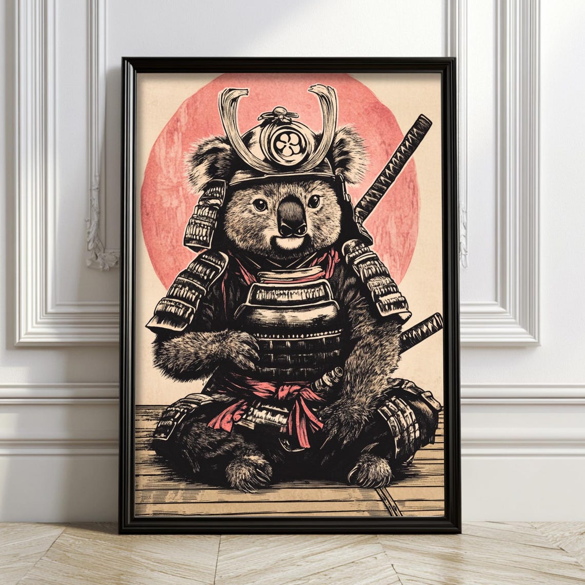 Samurai Koala Warrior Armor Red Sun Funny Japanese Animal Poster
