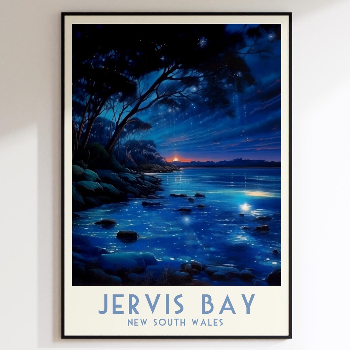 Jervis Bay New South Wales Starry Night Glowing Coast Travel Poster