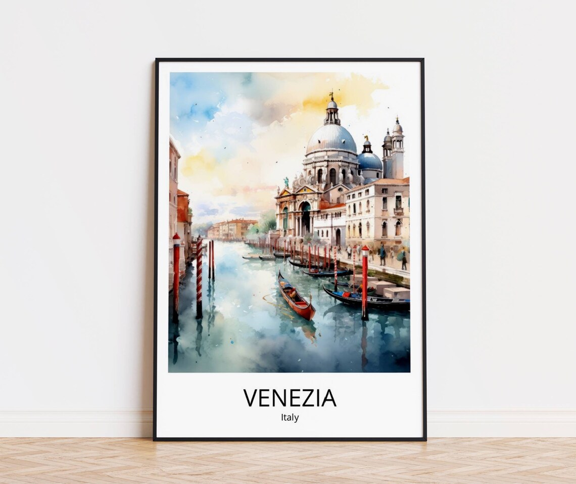 Venice Italy Grand Canal Watercolor Gondolas Santa Maria Salute Poster