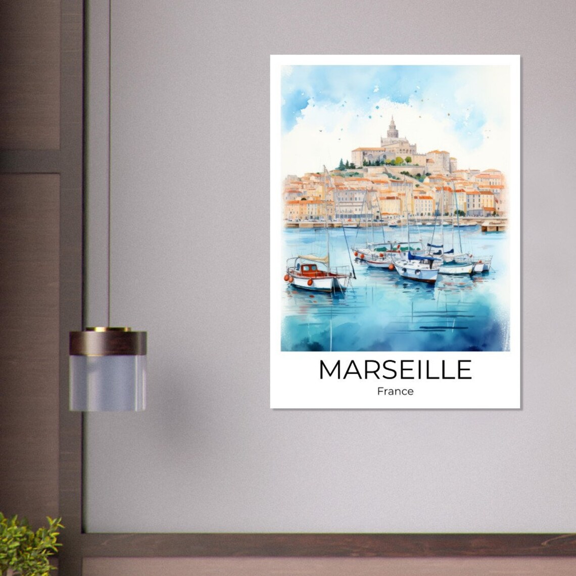 Marseille France Old Port Sailboats Watercolor Harbor Travel Poster - Image 2