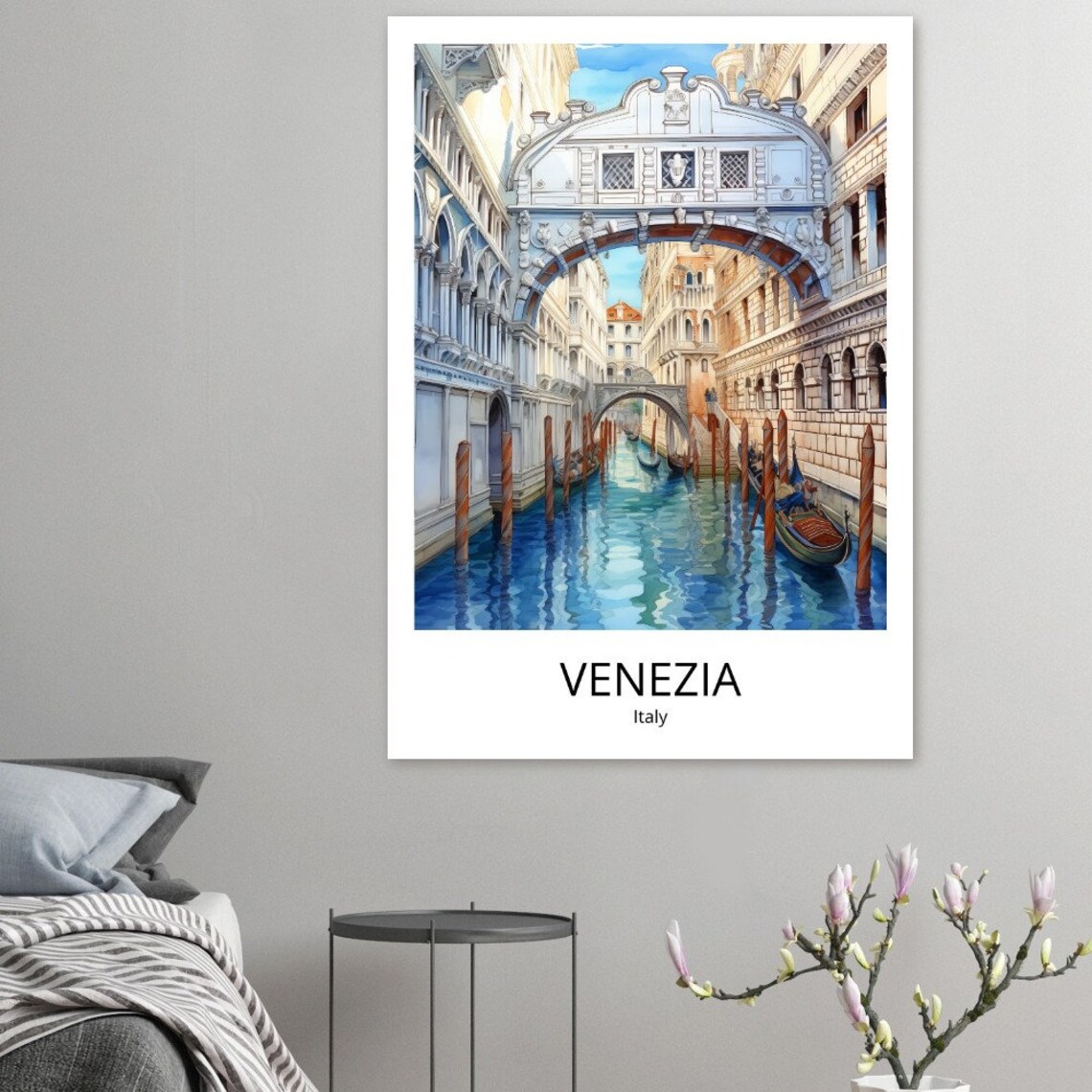 Venice Italy Bridge Of Sighs Canal Gondola Watercolor Poster - Image 3