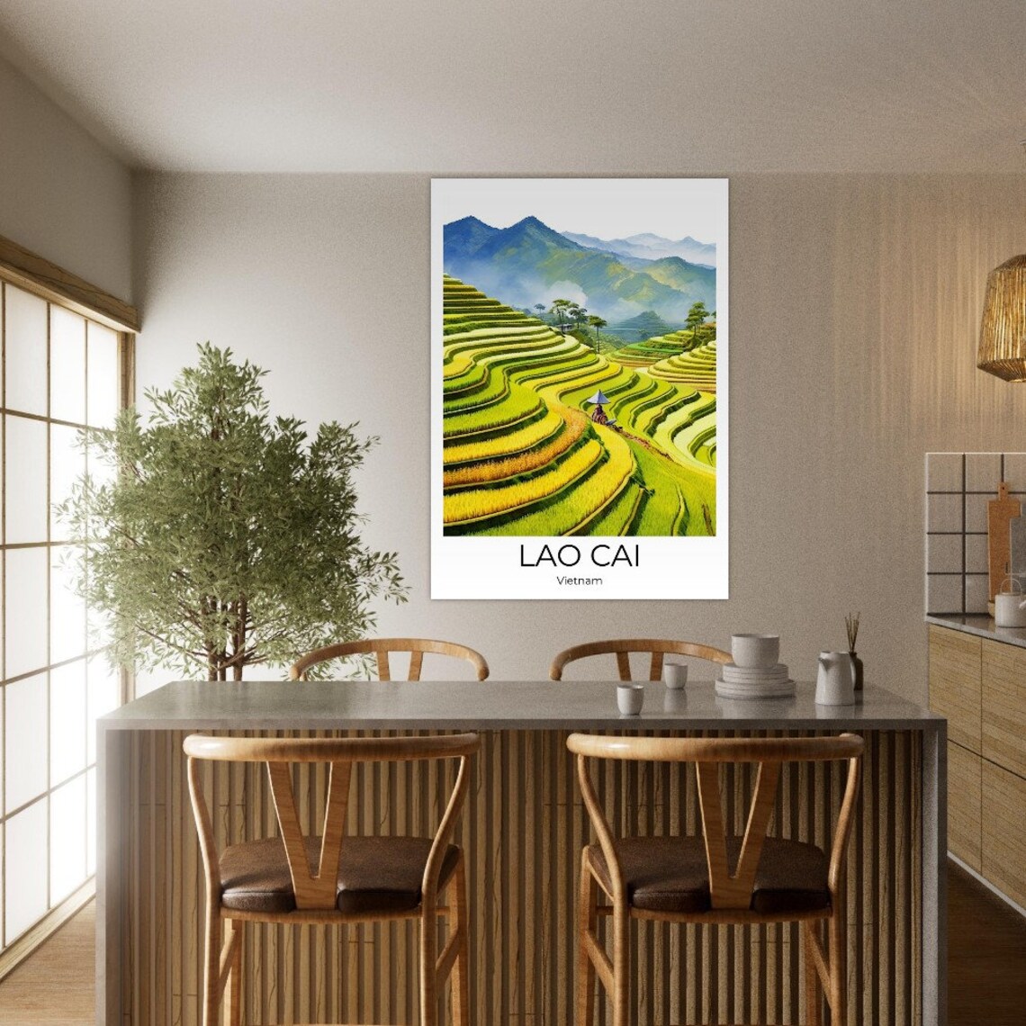 Lao Cai Vietnam Rice Terraces Farmer Golden Fields Travel Poster - Image 4