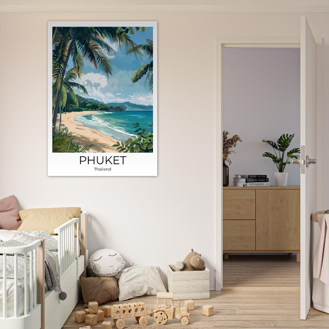 Phuket Thailand Palm Framed Sandy Beach Turquoise Sea Poster - Image 2