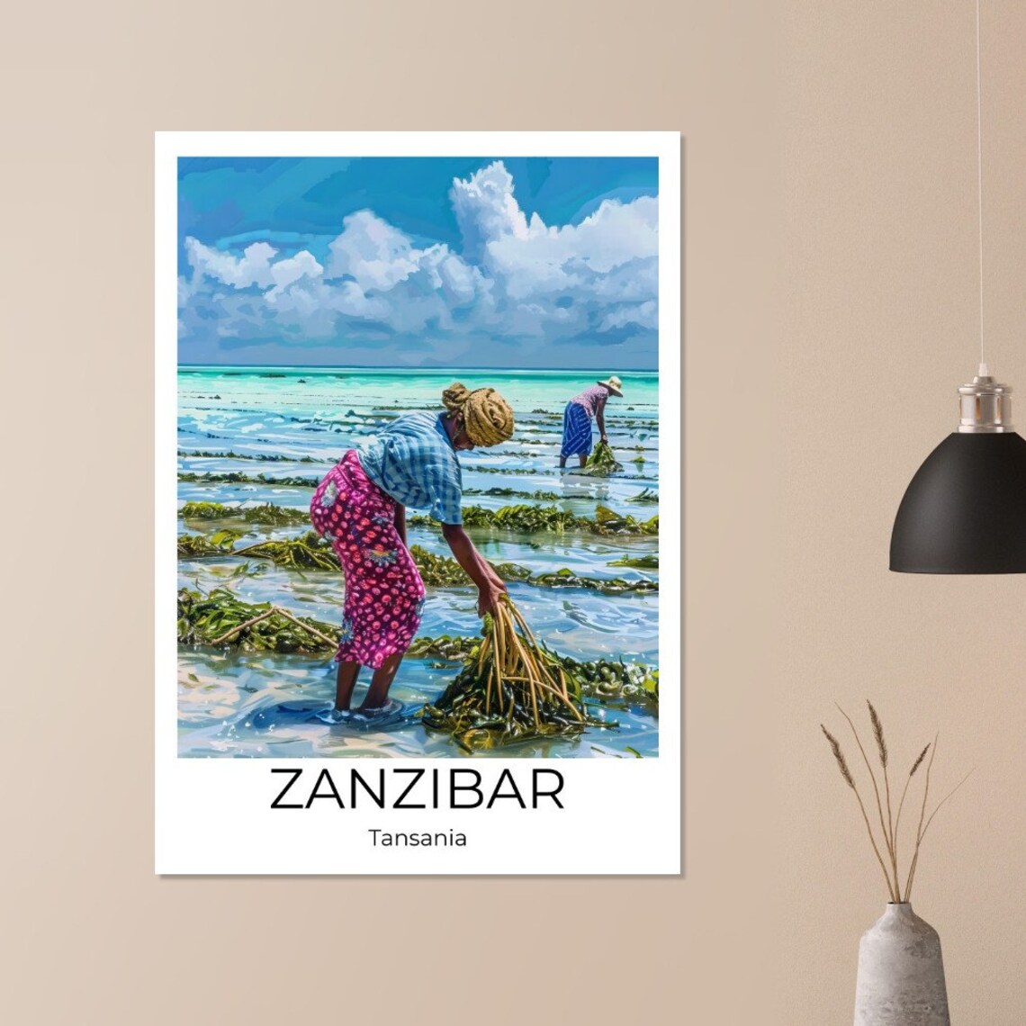 Zanzibar Tanzania Seaweed Harvesters Turquoise Sea Travel Poster - Image 3