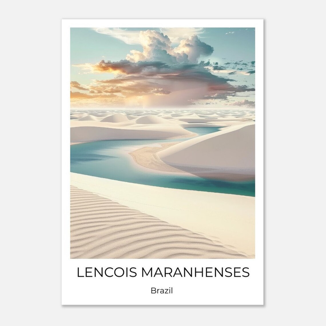 Lencois Maranhenses Dunes Lagoons Sunset Brazil Travel Poster