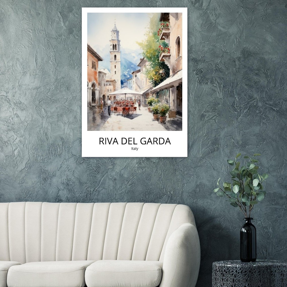 Riva del Garda Town Square Bell Tower Watercolor Italy Poster - Image 3