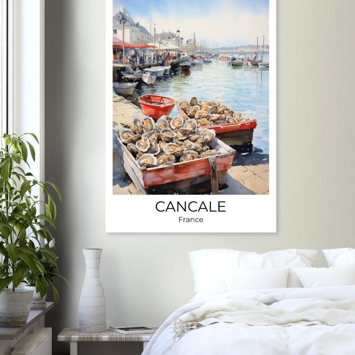 Cancale Watercolor Travel Poster Cancale Wall Art France Travel Print Cancale Oyster Market Wall Decoration - Image 3