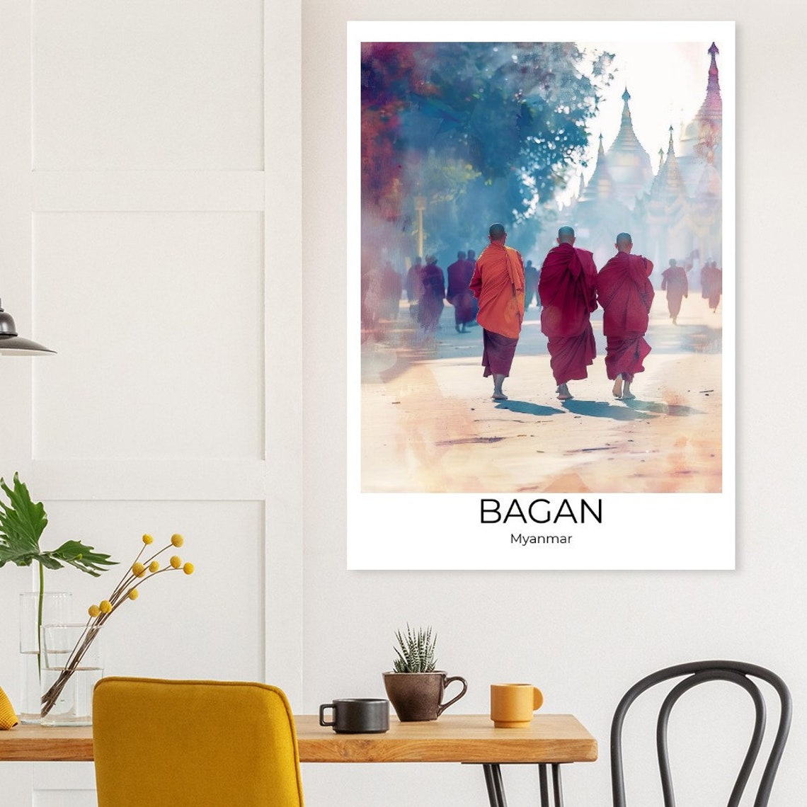 Bagan Myanmar Buddhist Monks Morning Walk Temple Road Poster - Image 4