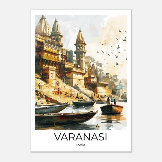 Varanasi Travel Poster India Wall Art Varanasi Travel India Varanasi Wall Decoration India Gift