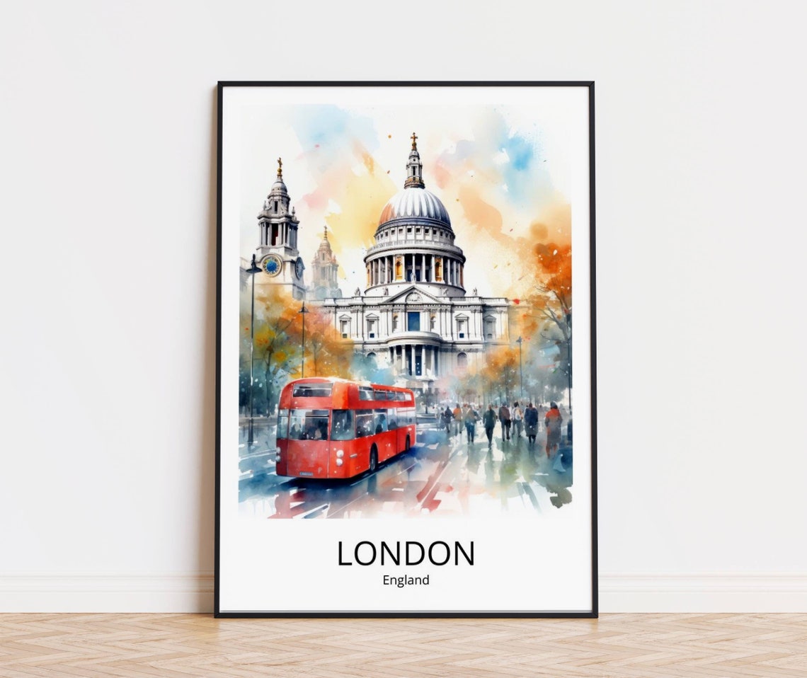 London Travel Poster Watercolor Travel Print Great Britain Travel Poster London Gift London Travel Souvenir