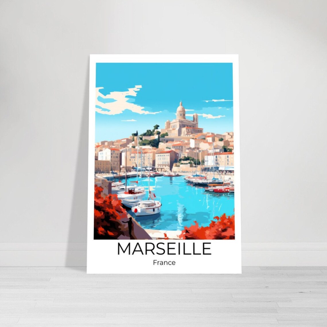 Marseille France Old Port Basilica Hilltop Skyline Travel Poster